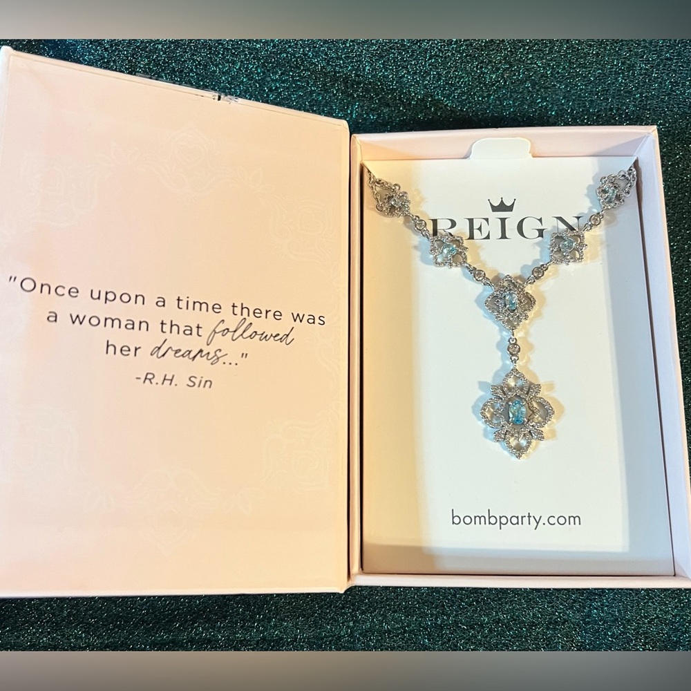 Bomb Party Reign “A Royal Statement” Necklace Aqua CZ NWT RBP7685